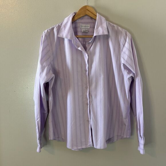 Worthington Non Iron Button Up Top Lavender Stripe Blouse Womens Sz 16 - Picture 1 of 5